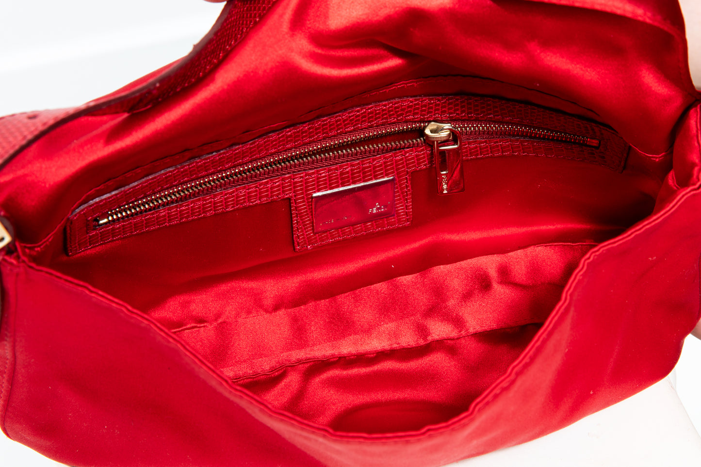 Fendi Red Snakeskin Baguette