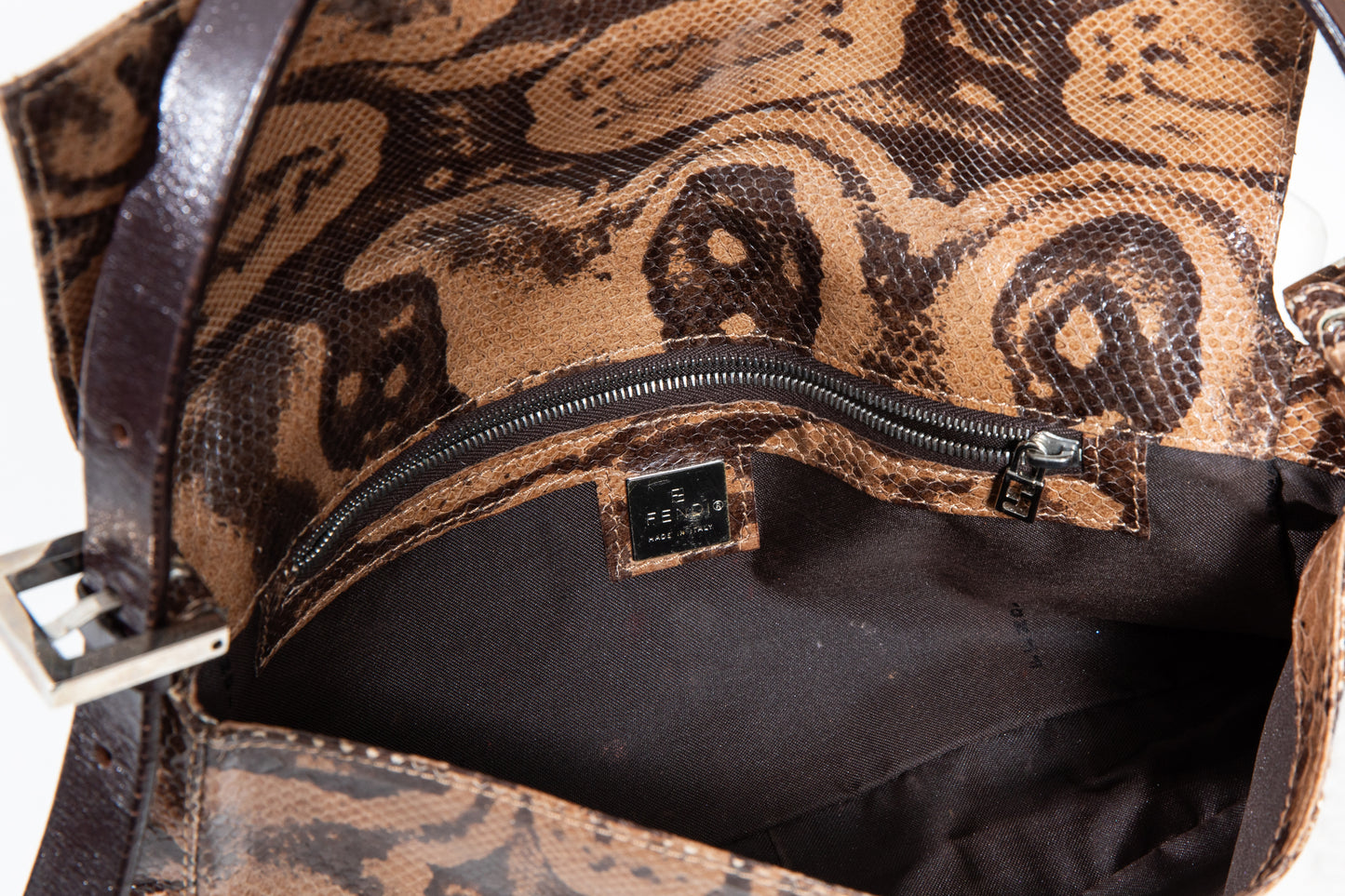 Fendi Brown Python Baguette