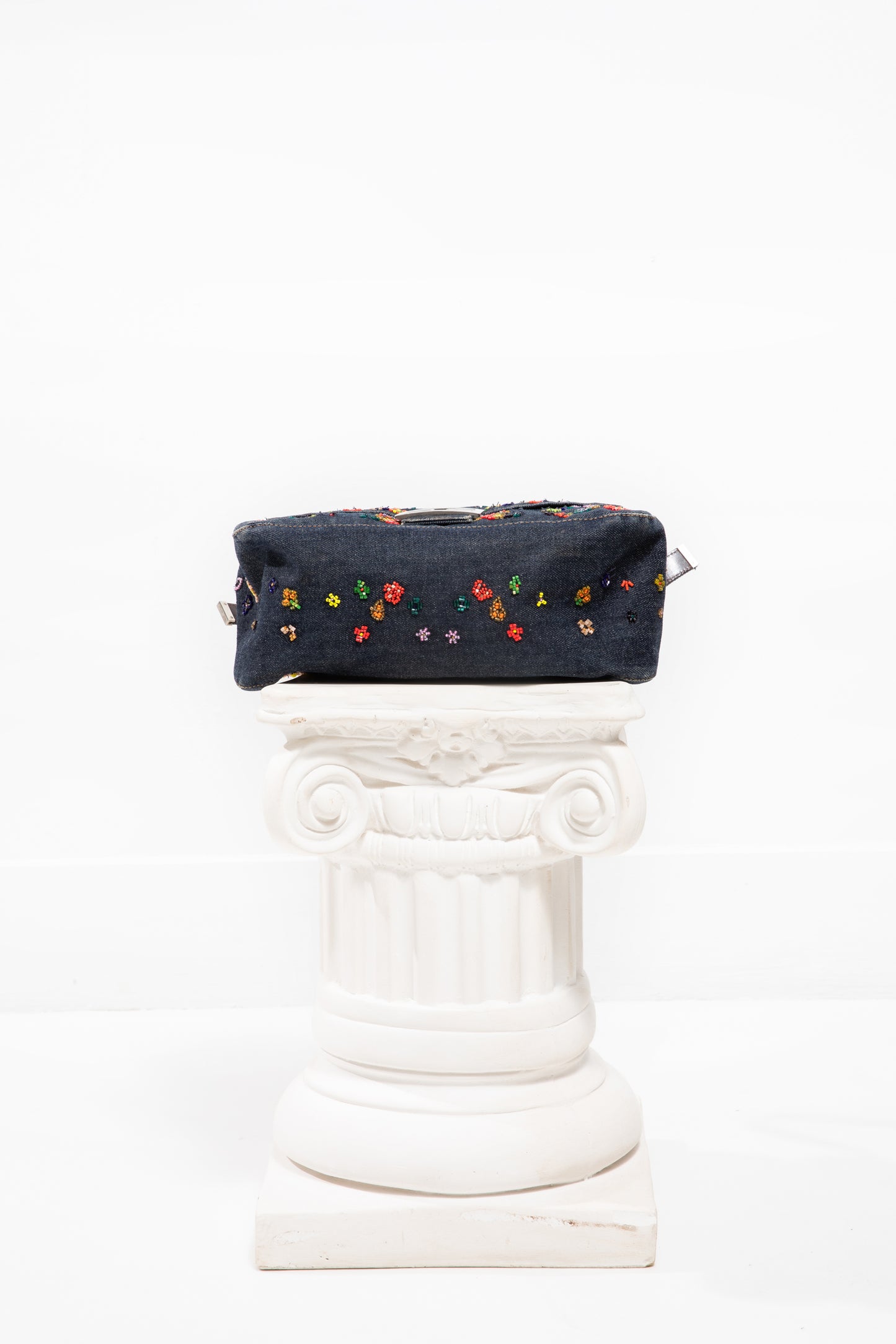 Fendi Floral Beaded Denim Shoulder Bag
