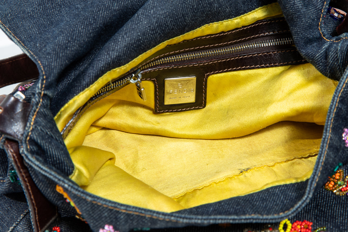 Fendi Floral Beaded Denim Shoulder Bag